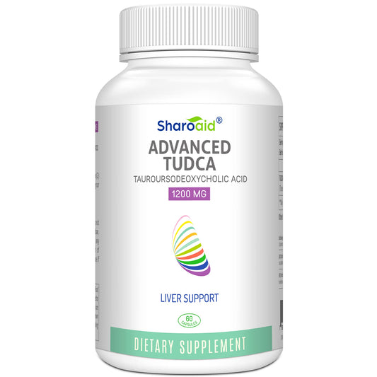 Sharoaid TUDCA bottle close-up highlighting premium packaging for liver support