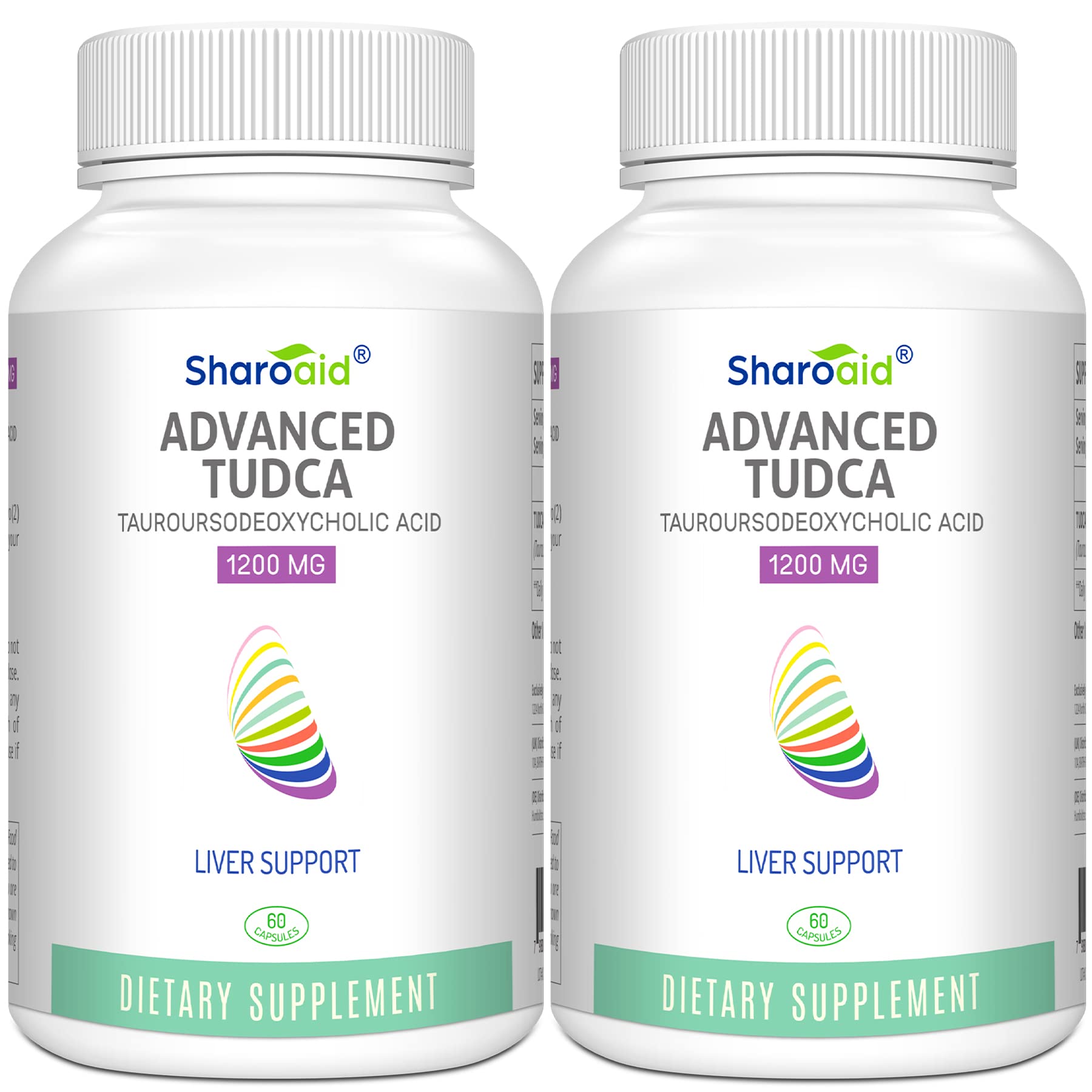 Sharoaid TUDCA liver support bottle front showing high-strength 1200 mg formula.