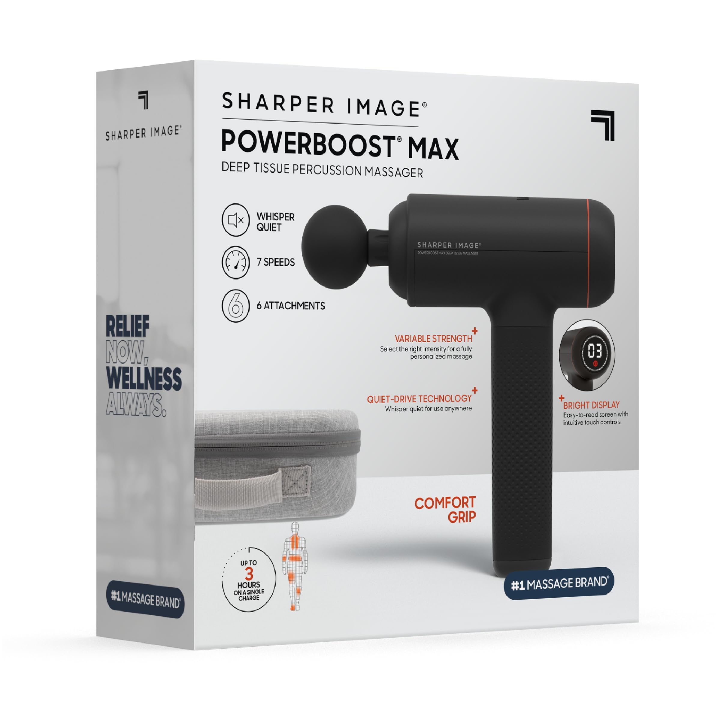 Sharper Image Powerboost MAX comes with a sleek carrying case for travel.