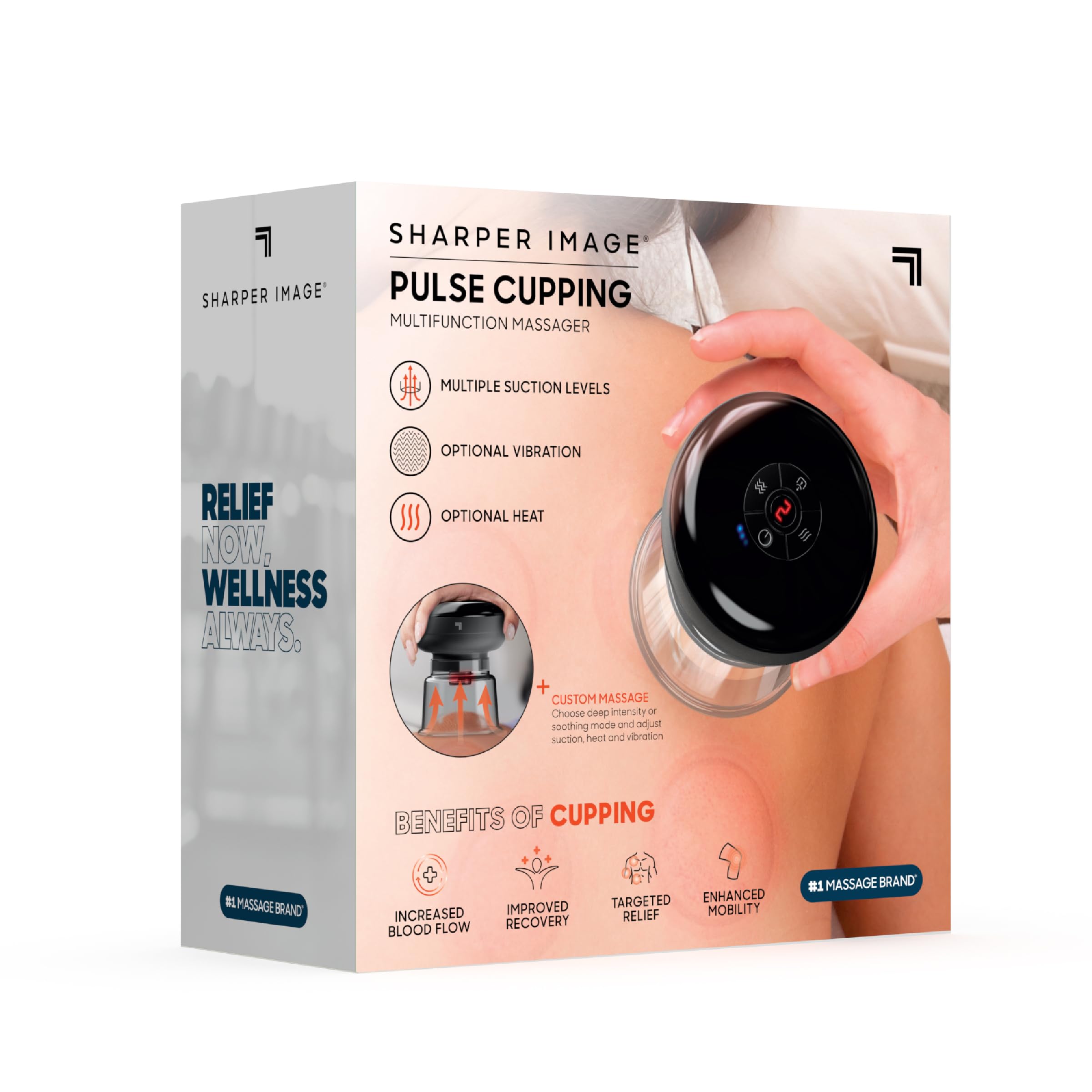 Sharper Image Pulse cupping massager cordless design for wireless use anywhere.