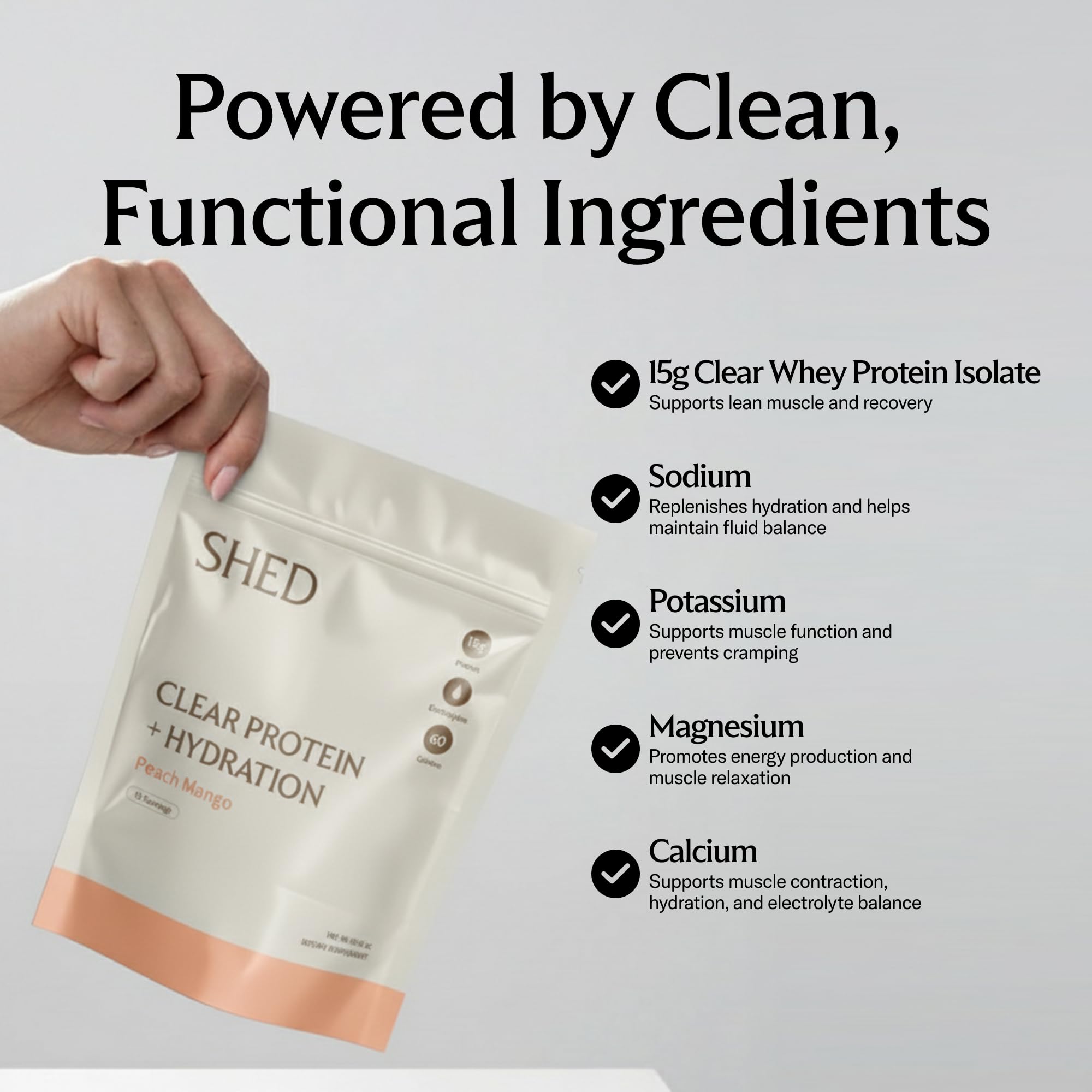 Packaging of Shed Clear Protein showing lactose-free, low-calorie formula for active lifestyles