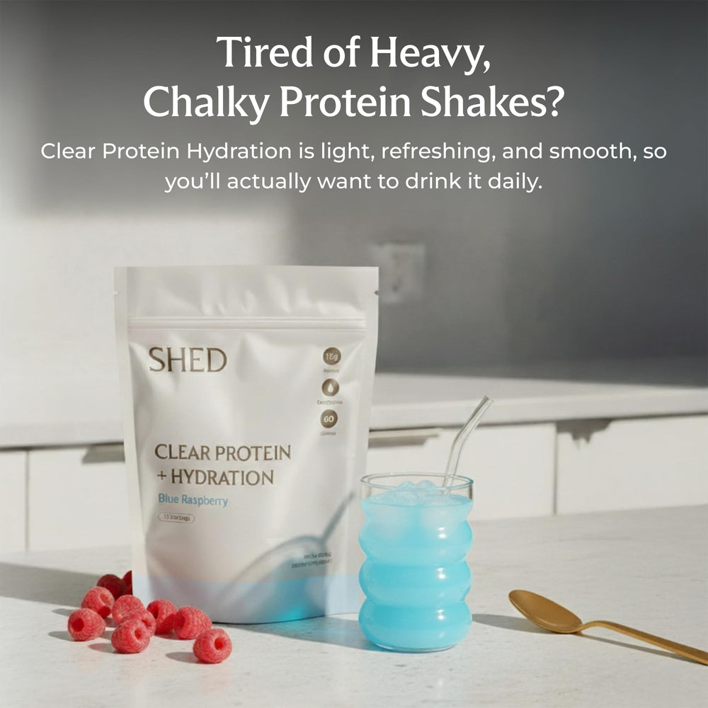 Shed Nutrition Electrolytes Hydration Glass emphasizes electrolyte replenishment for workouts.