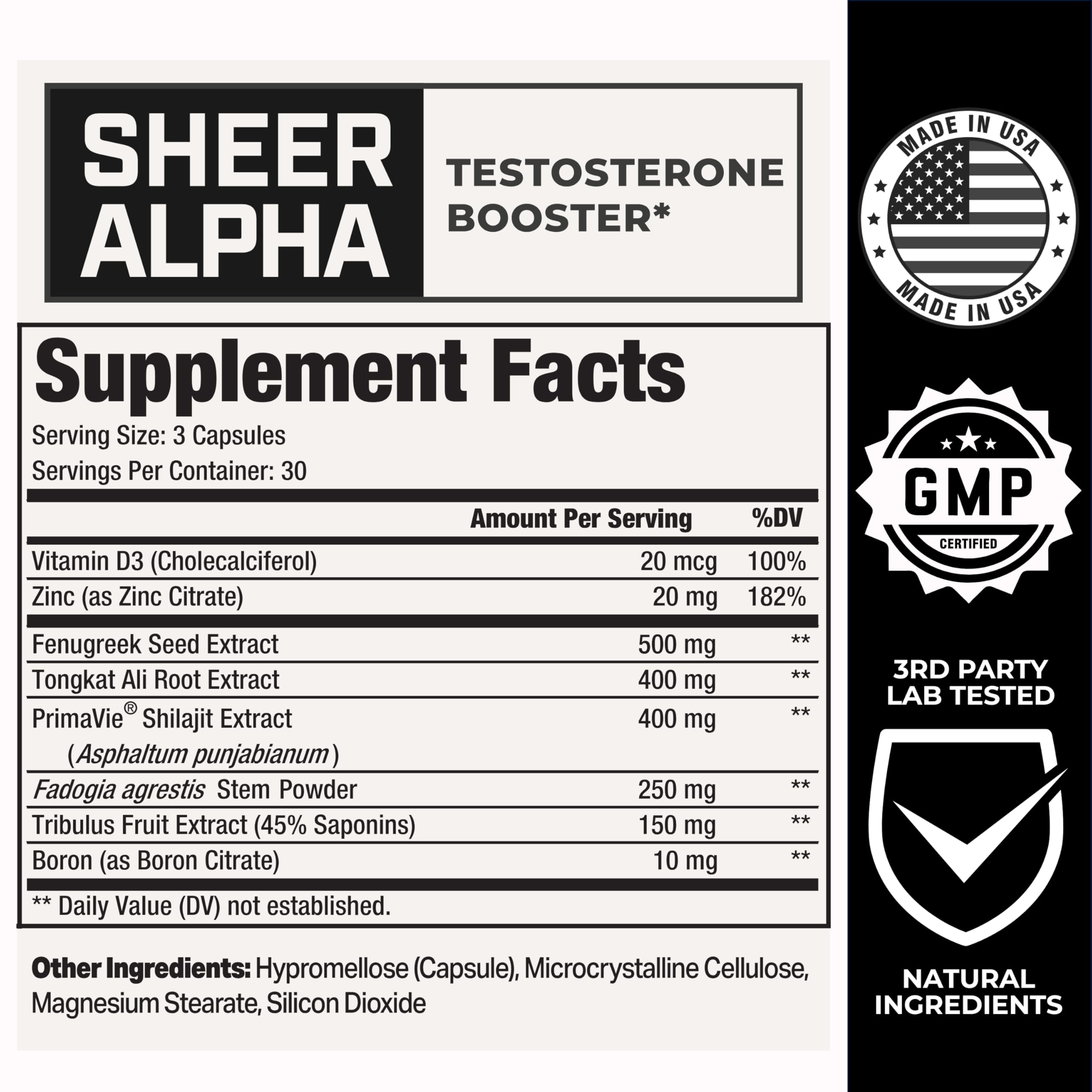 Sheer Strength Alpha USA-made label on bottle emphasizes quality