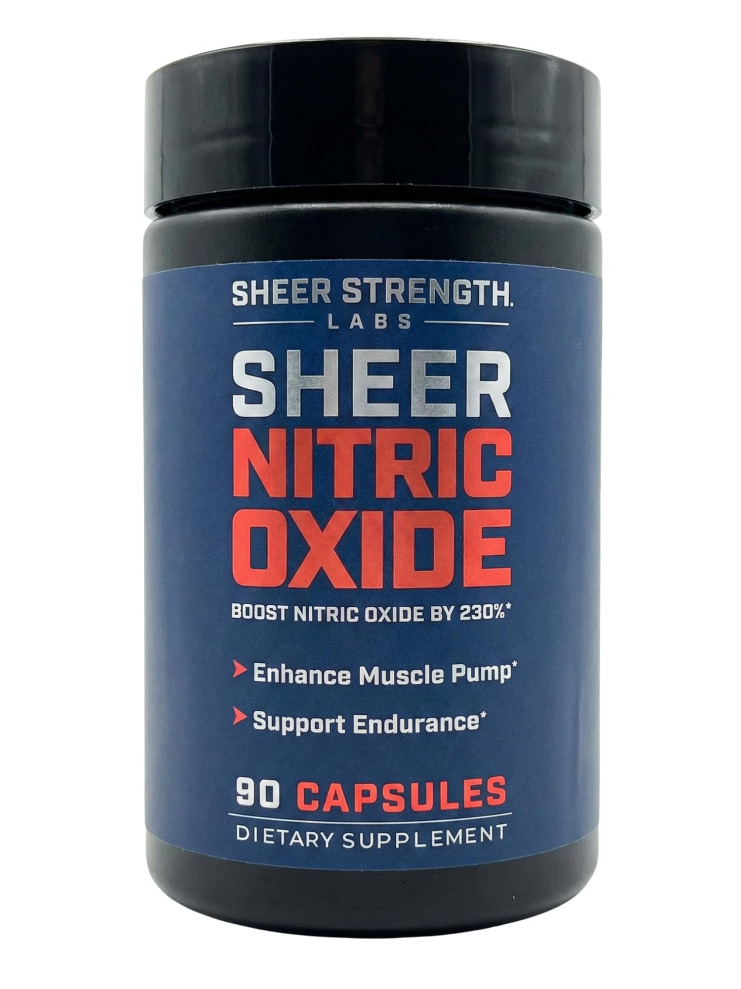 Sheer Strength Labs Nitric Oxide bottle ready to support pumps and steady stamina.