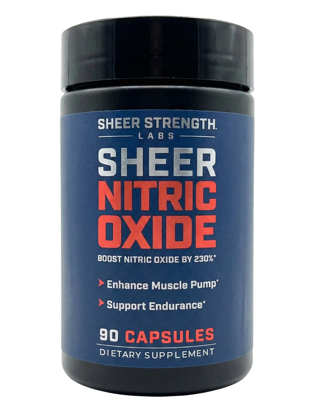 Sheer Strength Labs Nitric Oxide bottle ready to support pumps and steady stamina.