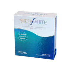 Sheer White! lower strip on teeth highlights comfortable wear and targeted whitening.
