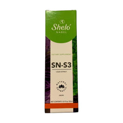 Sheló NABEL SN-S3 bottle with dropper highlighting Melissa and Valerian for natural calm