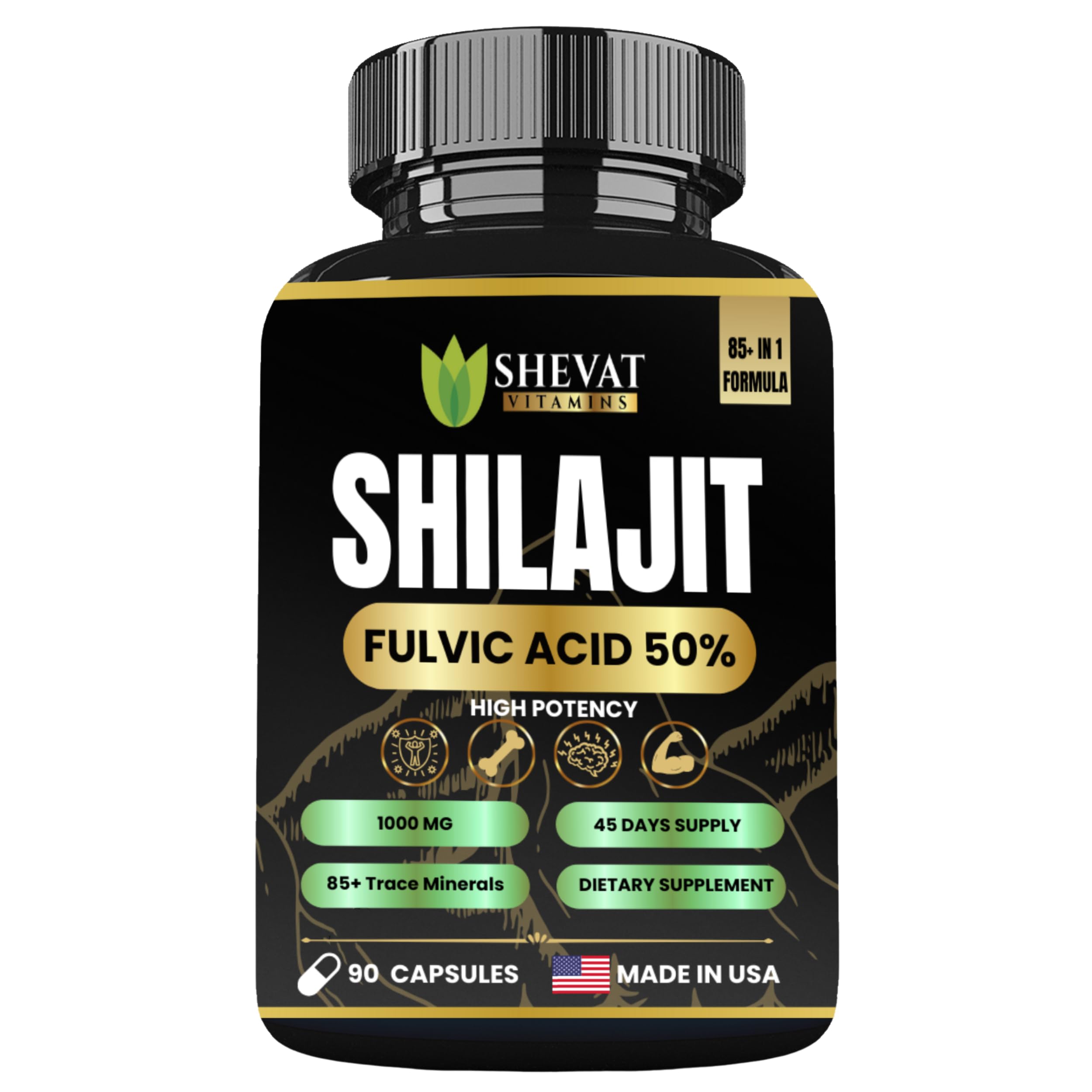 SHEVAT VITAMS Shilajit capsules bottle for daily energy support.
