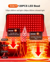 SHEVIEW red light therapy pad back view illustrating broad surface area for target areas