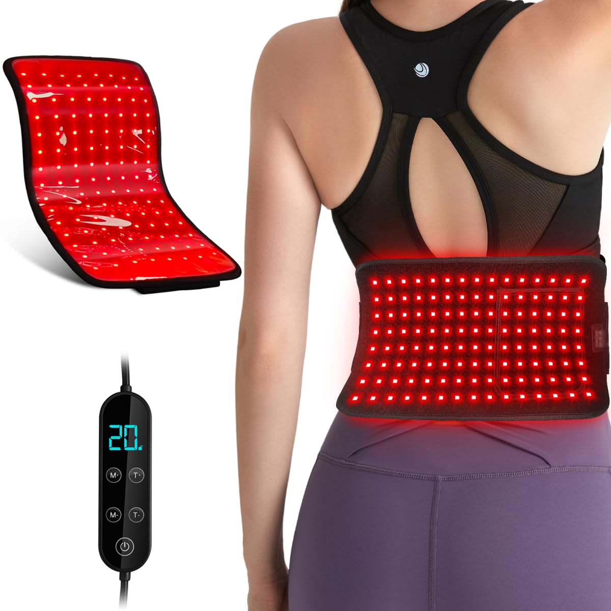 SHEVIEW red light therapy pad front view showing full 660nm and 850nm LED layout for comprehensive coverage