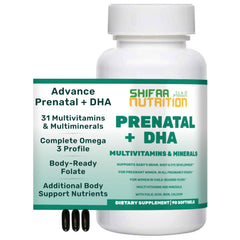 SHIFAA NUTRITION halal prenatal bottle showing complete multivitamins for mom and baby