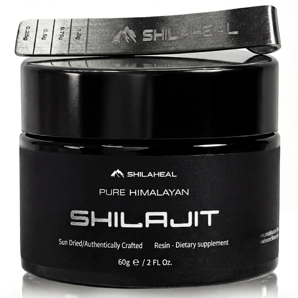 SHILAHEAL Shilajit resin in amber jar shows purity and potency for daily energy.
