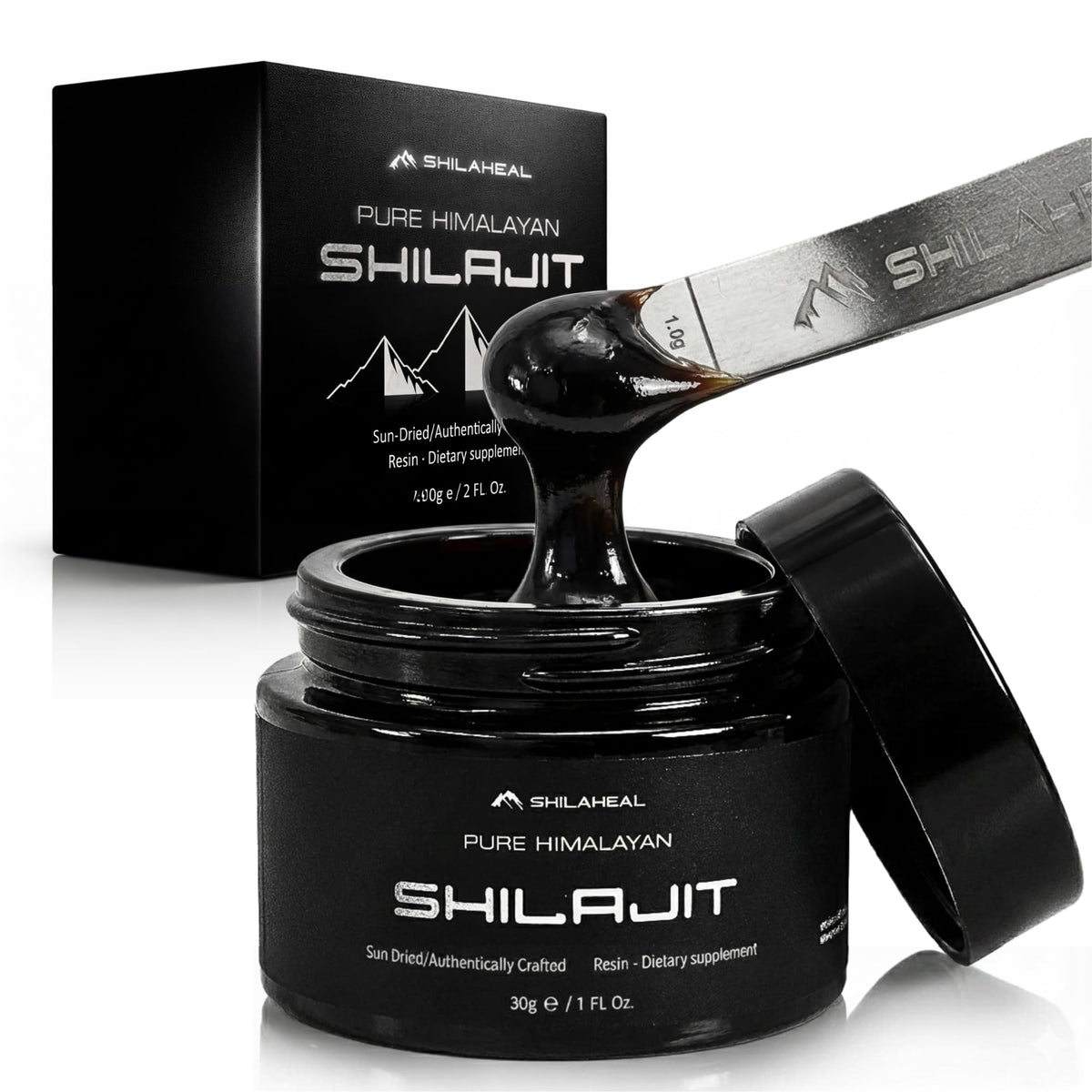 SHILAHEAL Shilajit resin jar closeup shows natural texture for daily energy