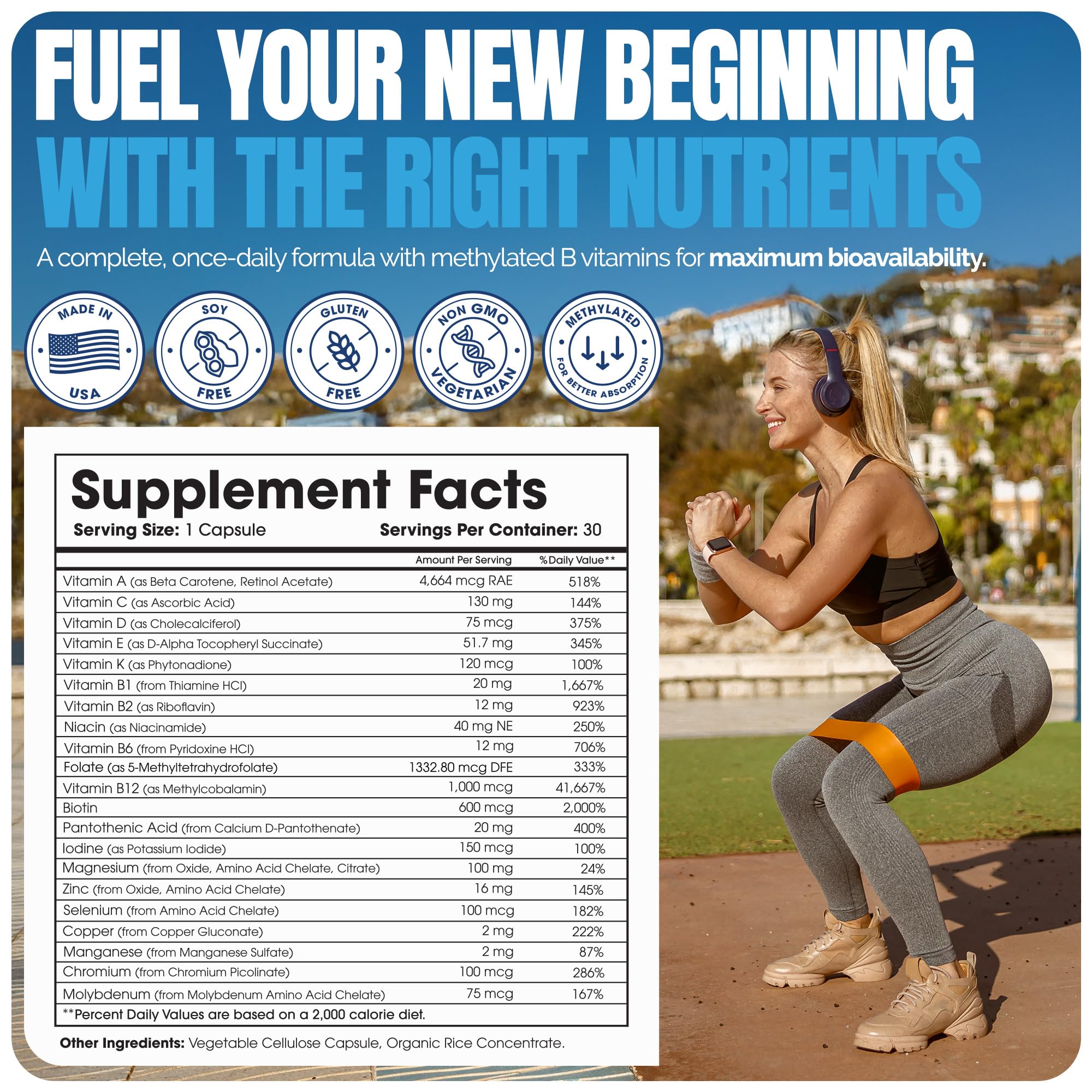 Shiny Leaf methylated bariatric multivitamin capsule closeup highlights gentle, iron-free nutrition.