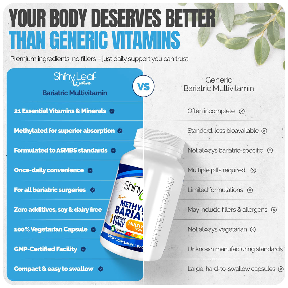 Shiny Leaf nutrition facts panel detailing key vitamins and minerals