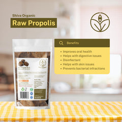 Shiva Organic propolis block closeup texture showing natural resin colors.