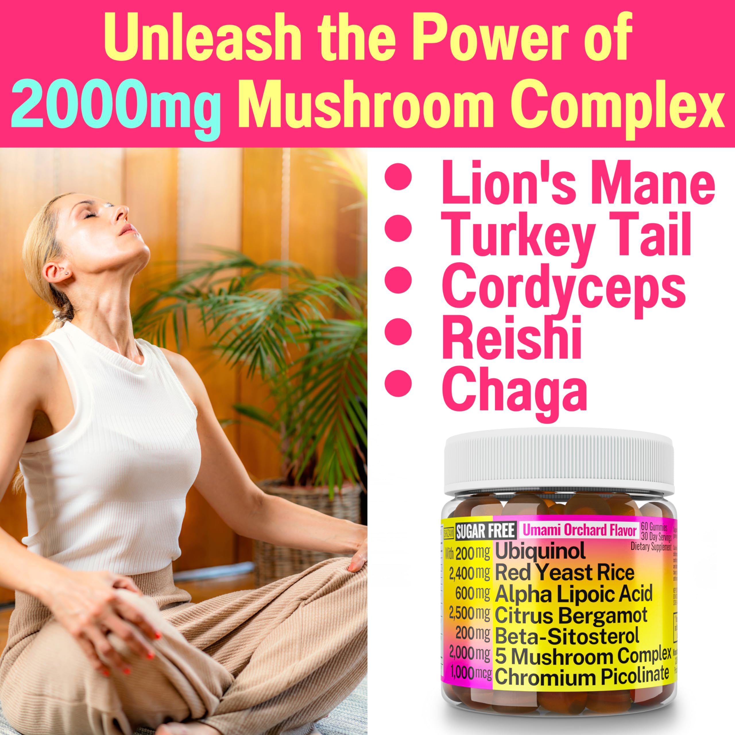 SHIZAM bottle label close-up signaling sugar-free formula and CGMP quality.