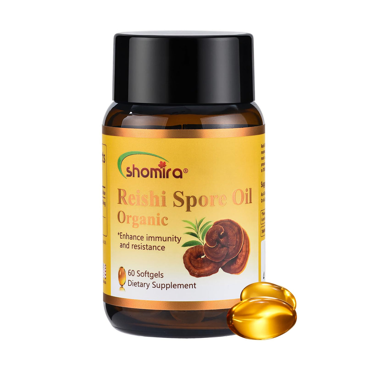 Shomira Reishi Spore Oil bottle showcases premium immune-support packaging.