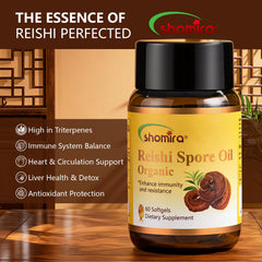 Shomira Reishi Spore Oil capsules ready for daily wellness routine.