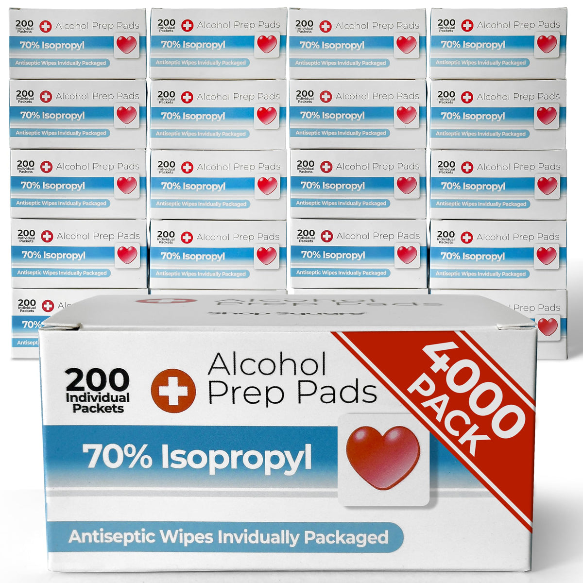 Shop Square Alcohol Prep Pads 70% IPA wipes for thorough skin cleansing and prep