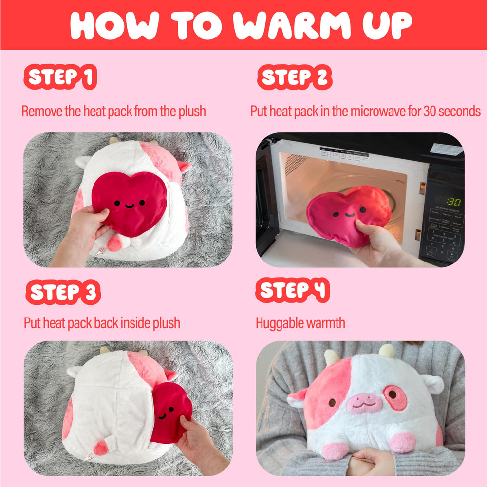 Cord-free design shown on Shopzoki strawberry cow plush for unrestricted cuddling.