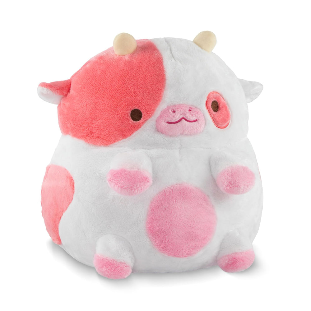 Shopzoki Strawberry Cow Plush demonstrates heat therapy for soothing comfort.