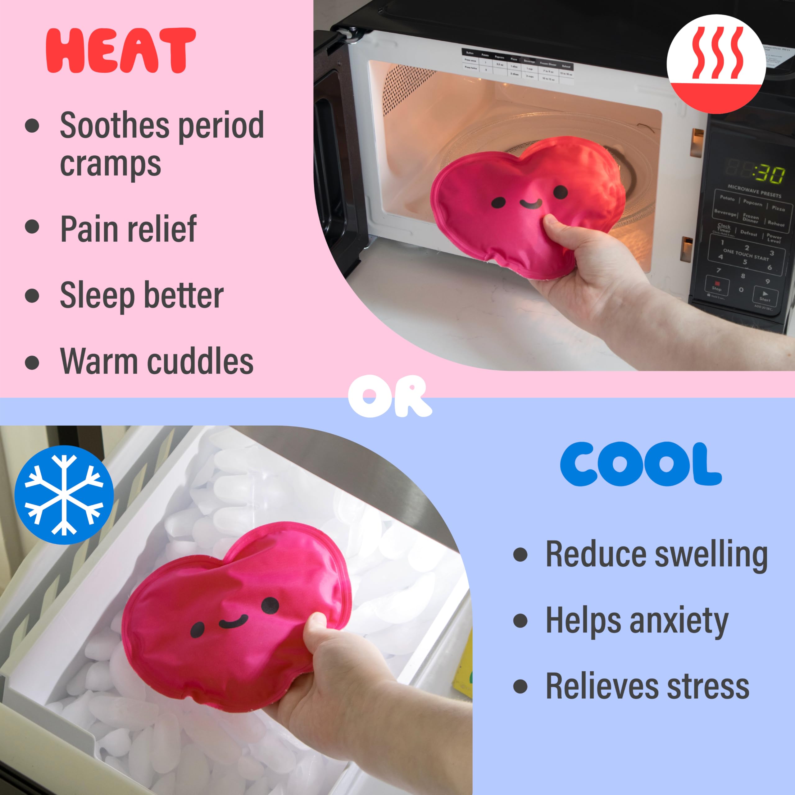 Shopzoki Microwave-safe plush provides convenient warmth for hot flashes.