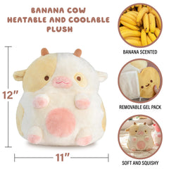 Shopzoki strawberry cow plush displays removable gel pack for mold-free use.
