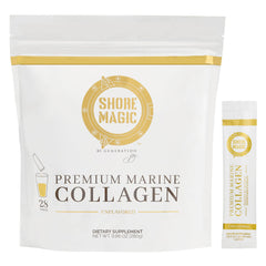 Shore Magic Marine Collagen label highlights wild-caught sourcing and premium quality.