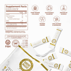 Shore Magic Marine Collagen travel pack box for on-the-go supplementation.