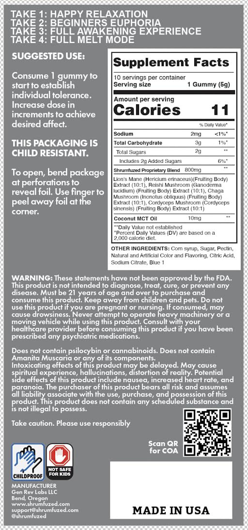Shrumfuzed immune-mushroom blend label indicates natural wellness support.