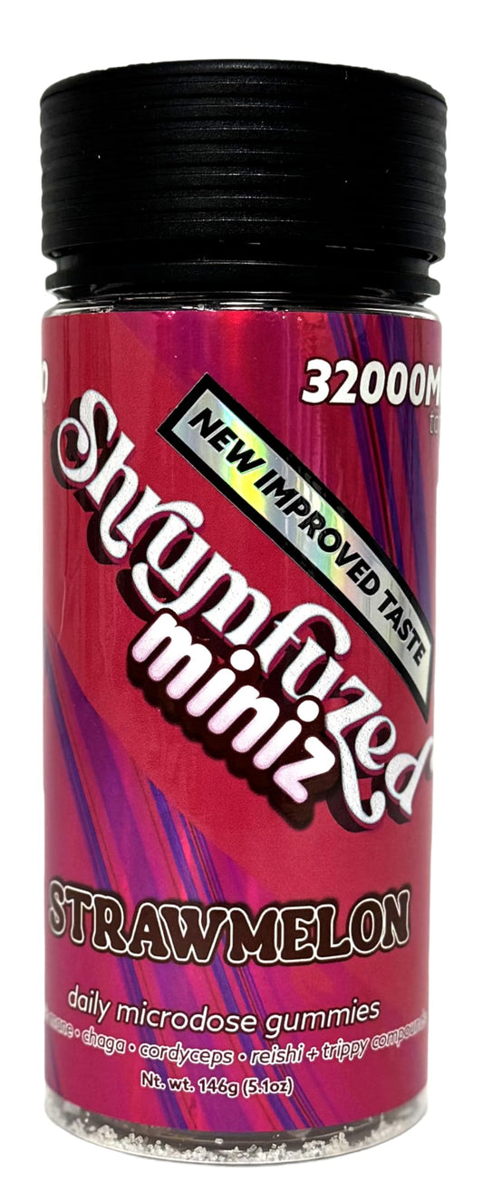 Shrumfuzed Miniz bottle front for daily focus and convenient gummy intake.