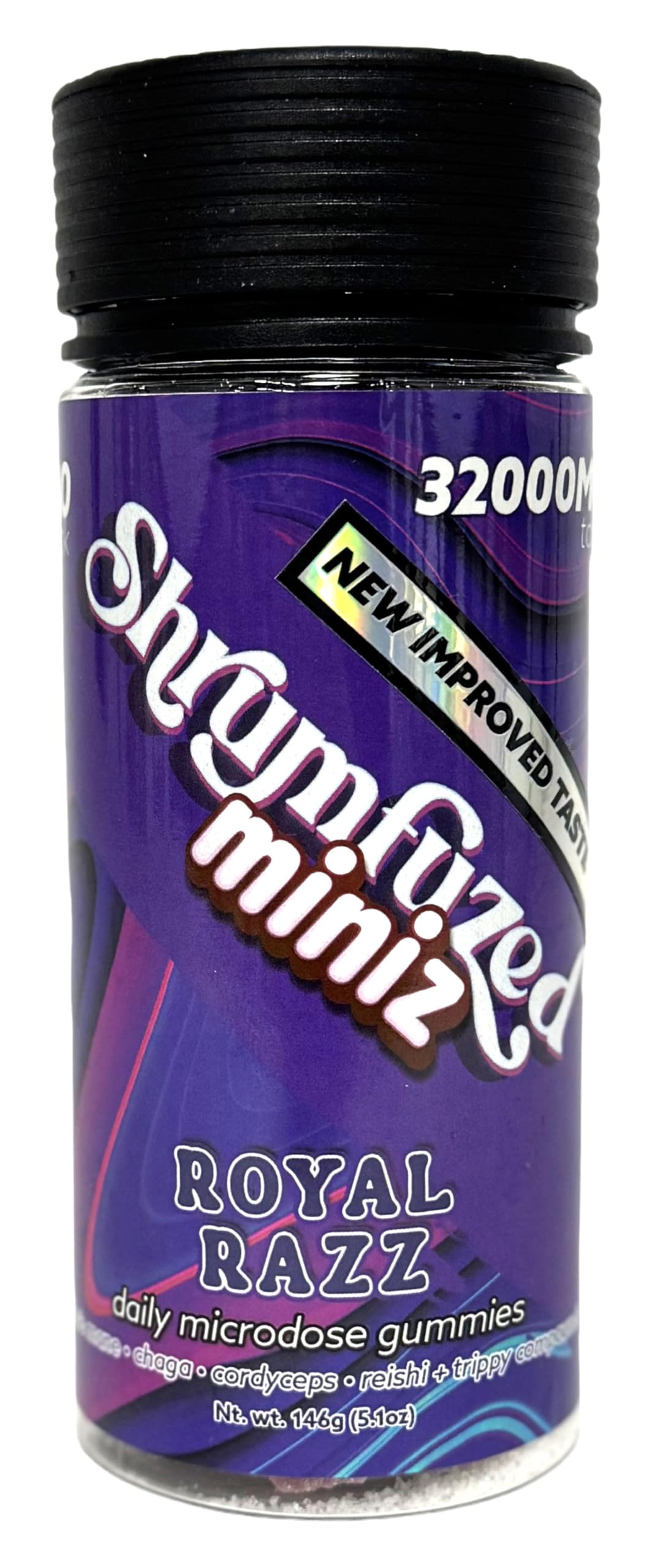 Shrumfuzed Miniz jar front view for daily wellness and easy dosing