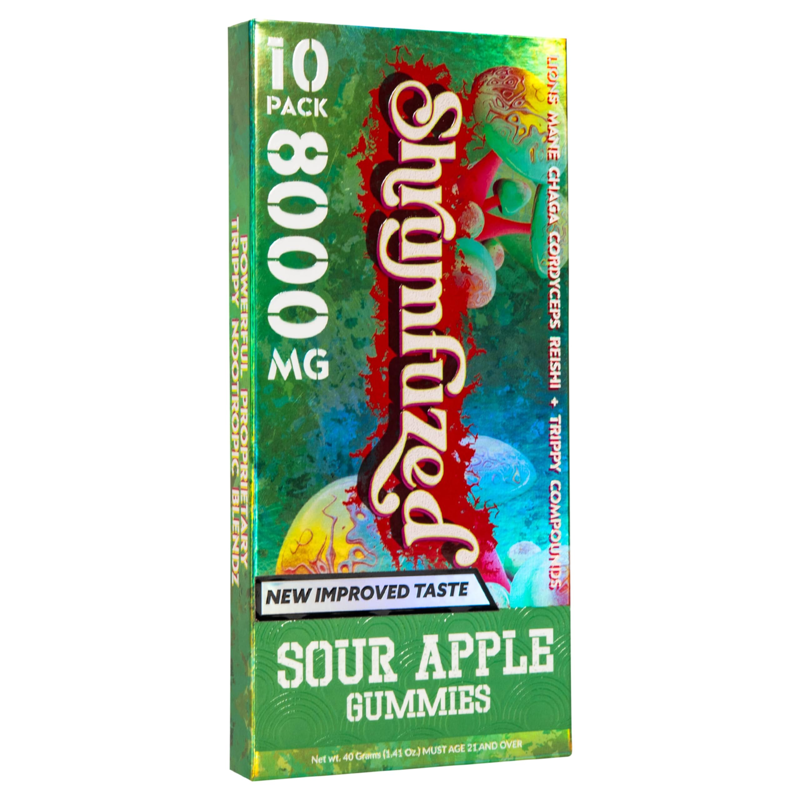 Shrumfuzed new taste sticker on box promises a more delicious experience.