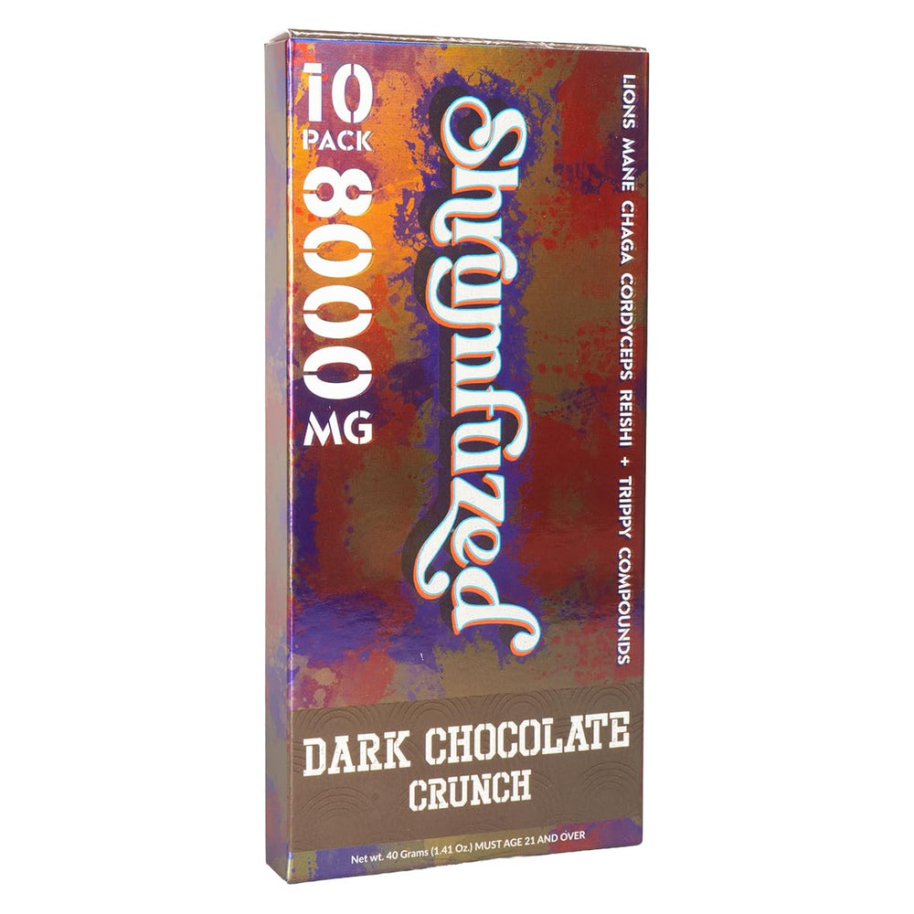 Close-up of Shrumfuzed gummies highlighting dark chocolate crunch