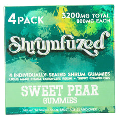 Shrumfuzed gummy bottle closeup showing chewy texture
