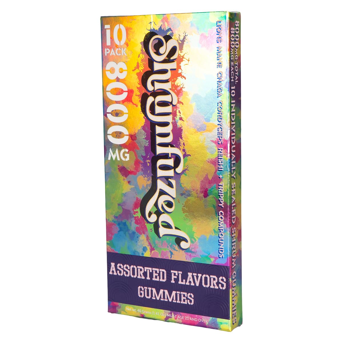 Shrumfuzed gummy with lion mane image suggests focus-friendly benefits