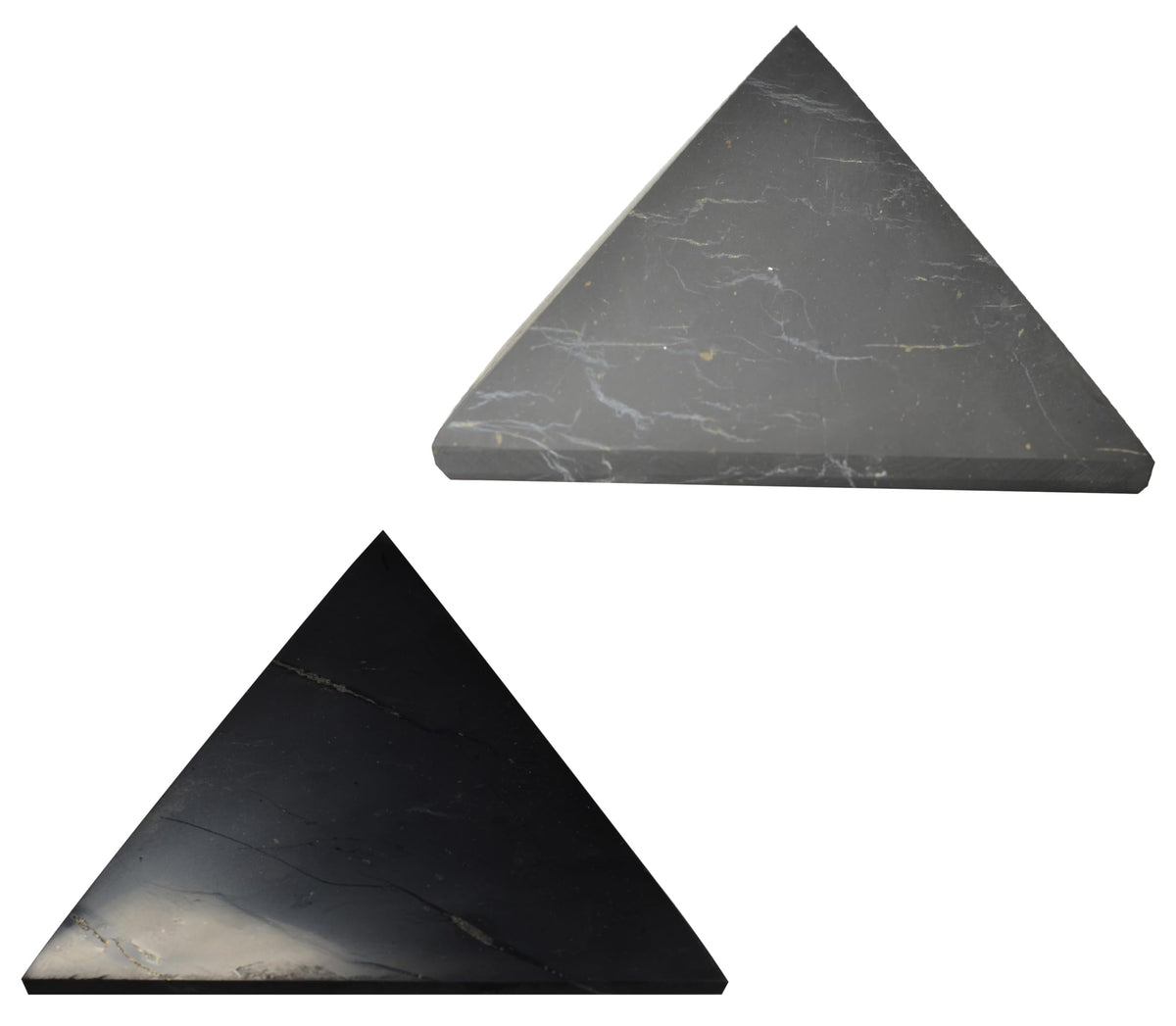 Shungite World 2pcs pyramids polished 100mm on display promote calm, balanced energy.