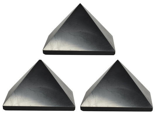 Shungite World 3pcs authentic shungite pyramid 70mm, compact energy-balancing decor piece.