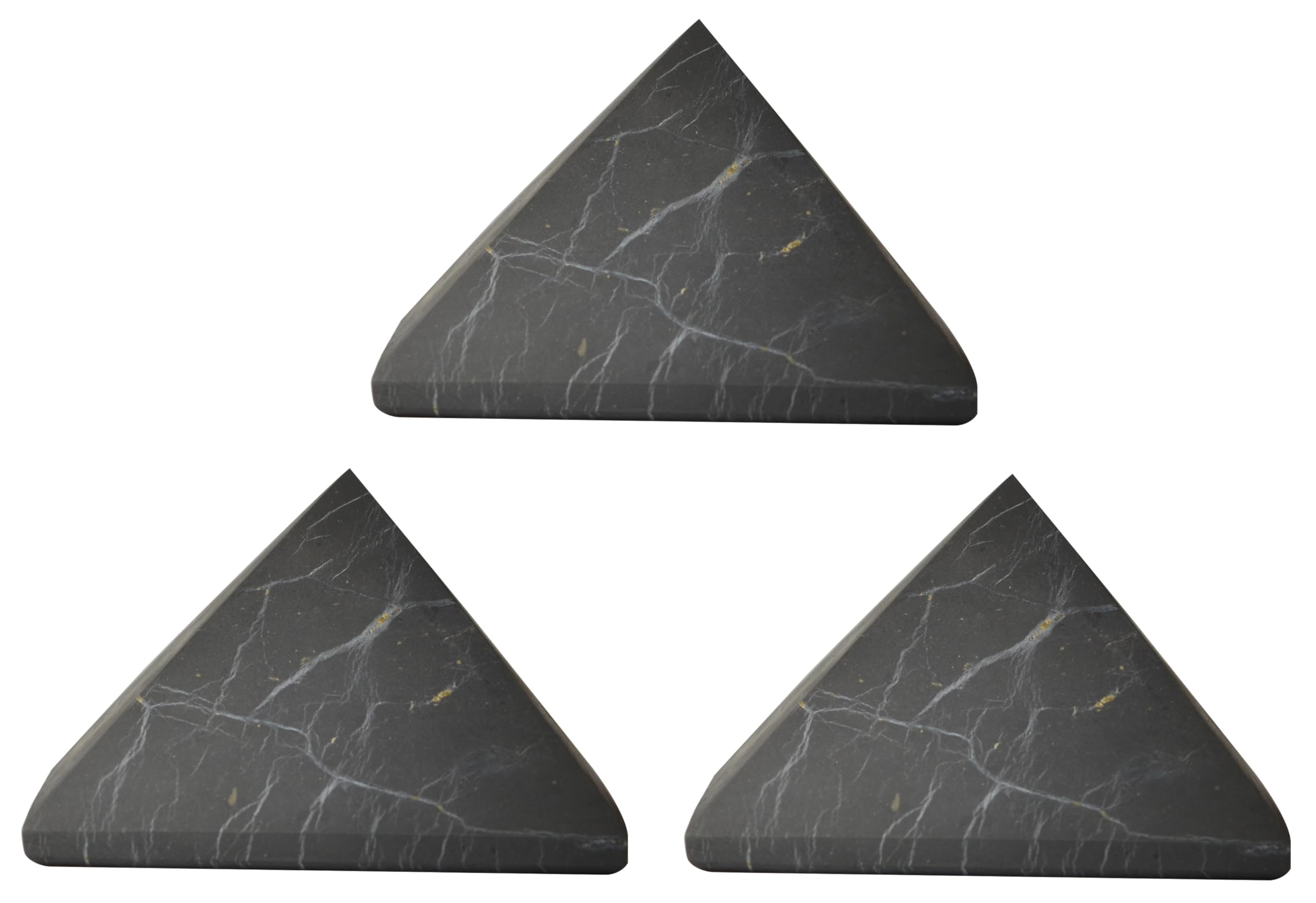 Shungite World 3pcs Shungite Pyramid unpolished 70mm balanced energy in living spaces