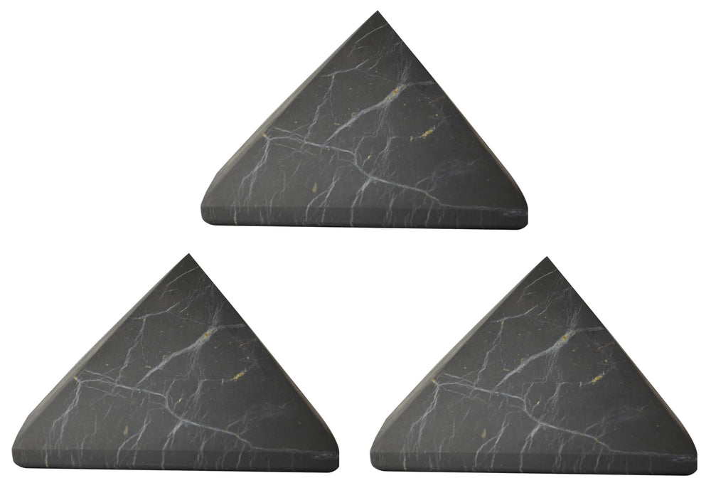 Shungite World 3pcs Shungite Pyramid unpolished 70mm balanced energy in living spaces