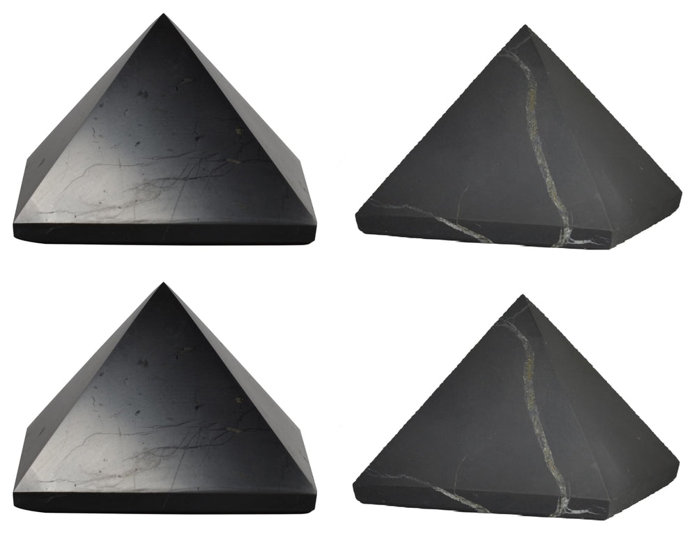 Shungite World 4 pcs polished pyramids 60mm centerpiece for balanced energy.