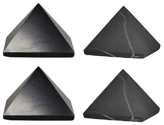 Shungite World 4 pcs polished pyramids 60mm centerpiece for balanced energy.