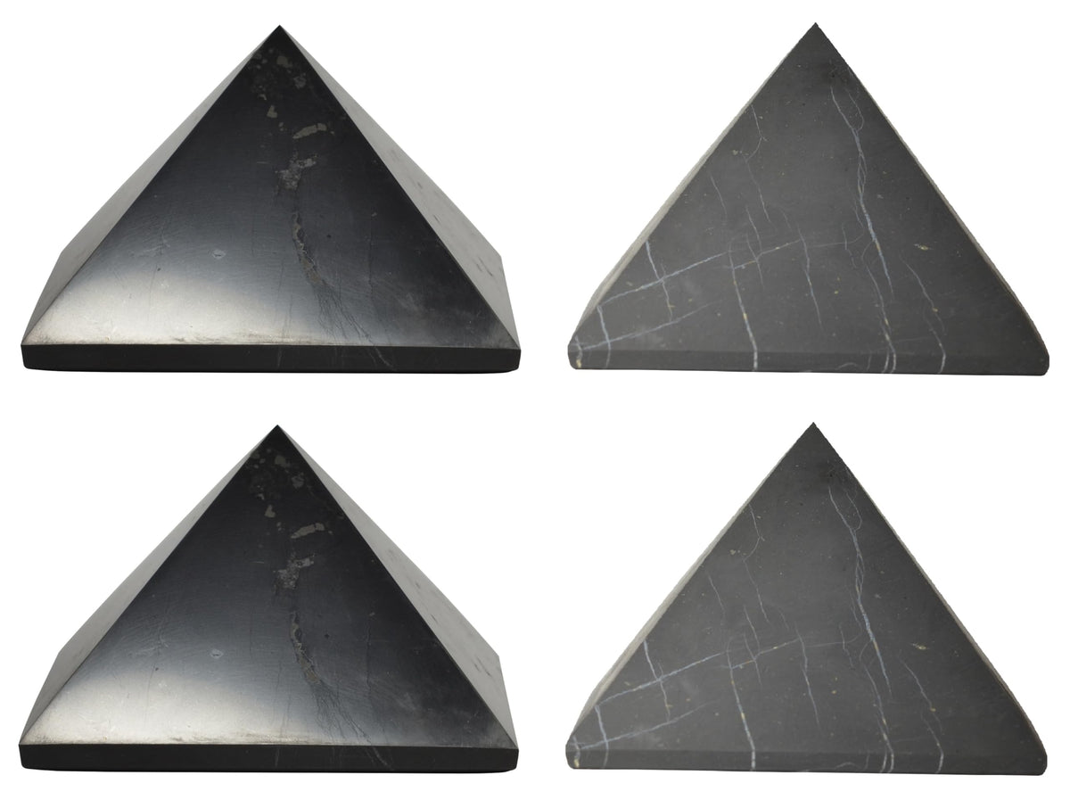 Shungite World 4pcs polished pyramids - sleek centerpiece for energy balance and protection at home