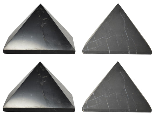 Shungite World 4pcs polished pyramids - sleek centerpiece for energy balance and protection at home