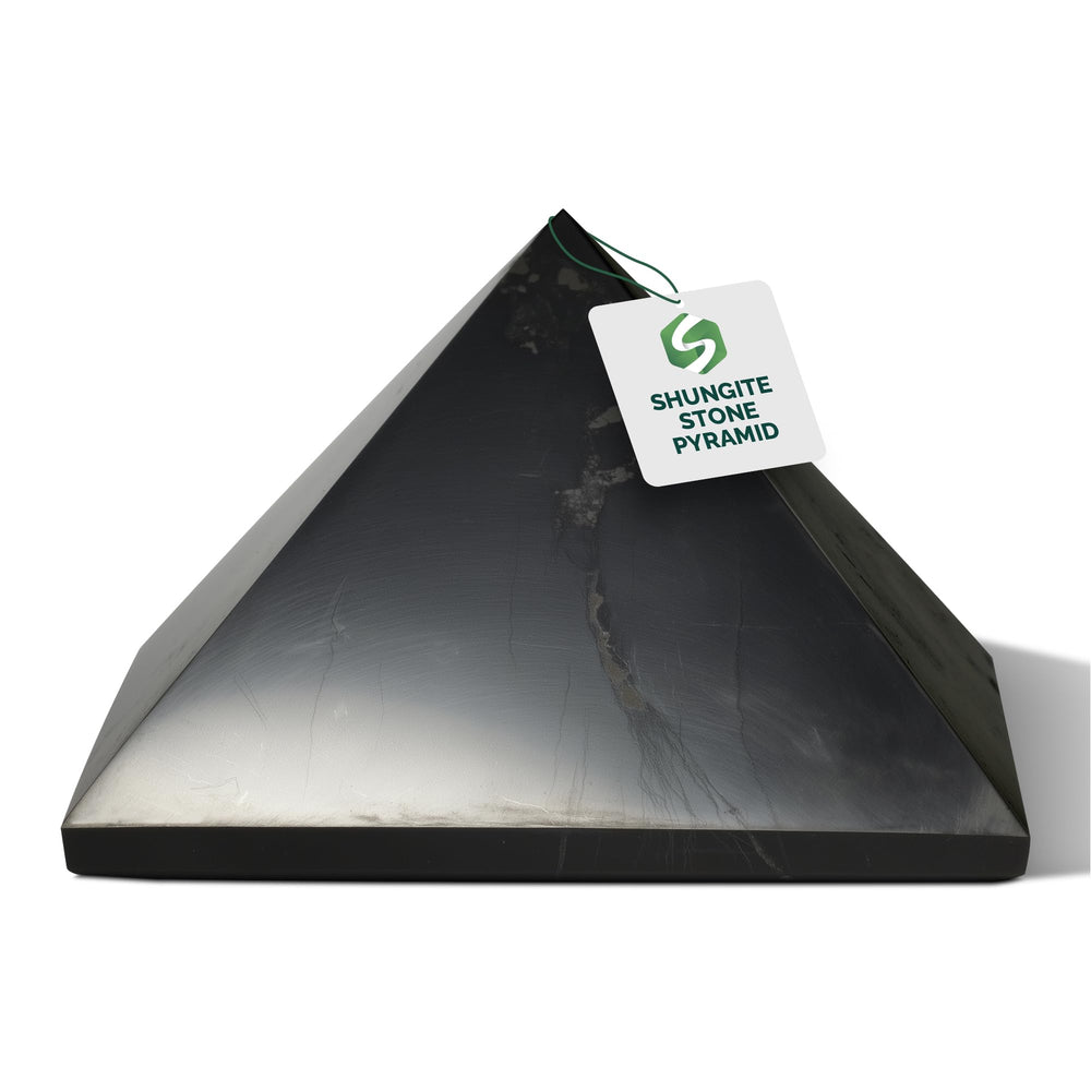 Shungite World authentic pyramid 80mm adds grounding ambiance to your desk.