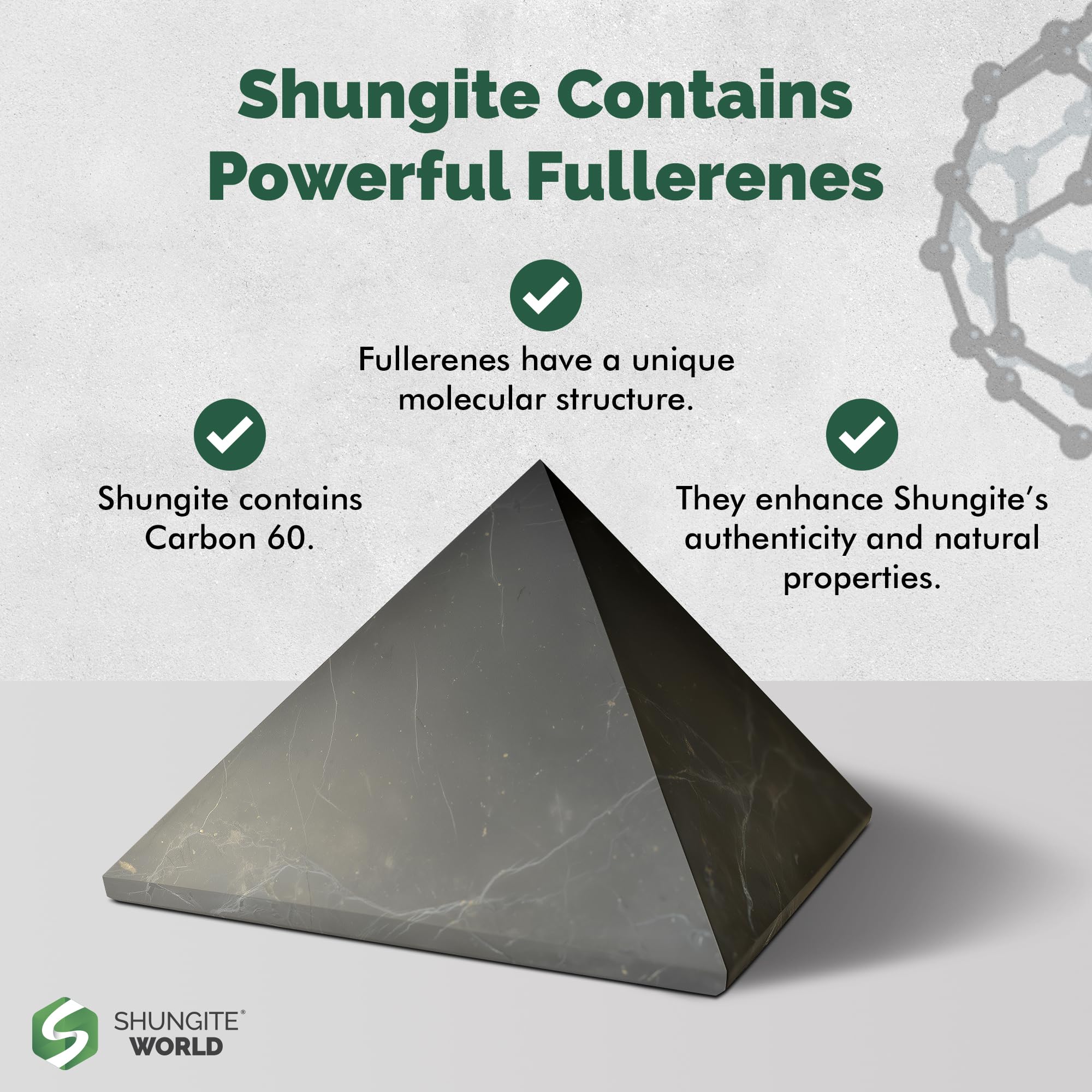 Shungite World authentic shungite pyramid for energy protection and aura cleansing near electronics.