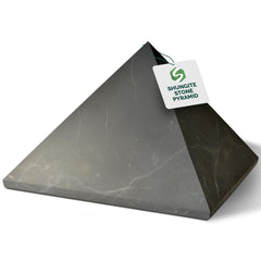 Shungite World authentic shungite pyramid front view enhances calm and energy balance in any space.