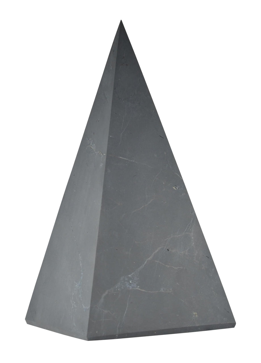 Shungite World authentic tall pyramid on a desk for energy balance near electronics