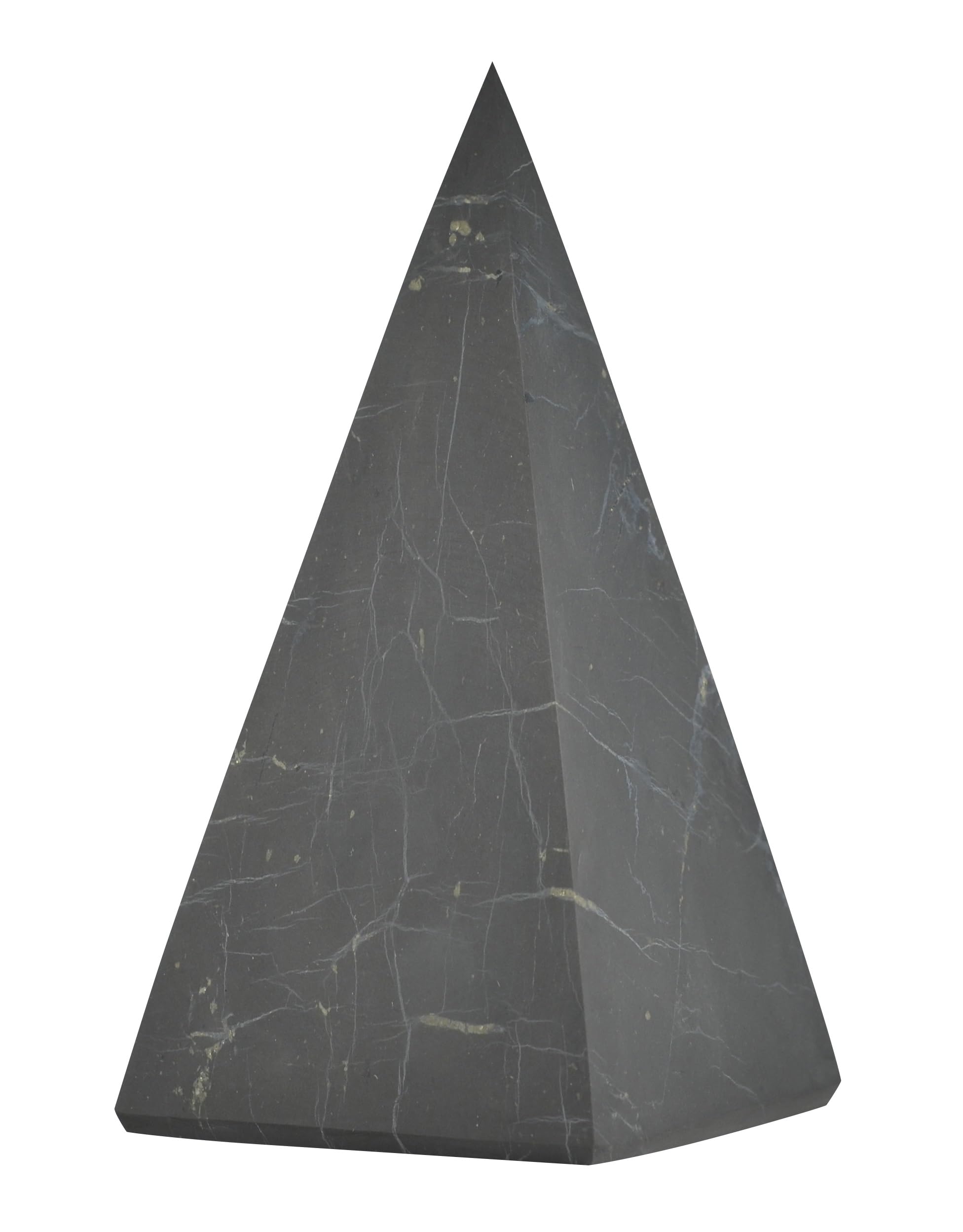 Shungite World authentic tall pyramid 60mm sits beside devices for calm focus.